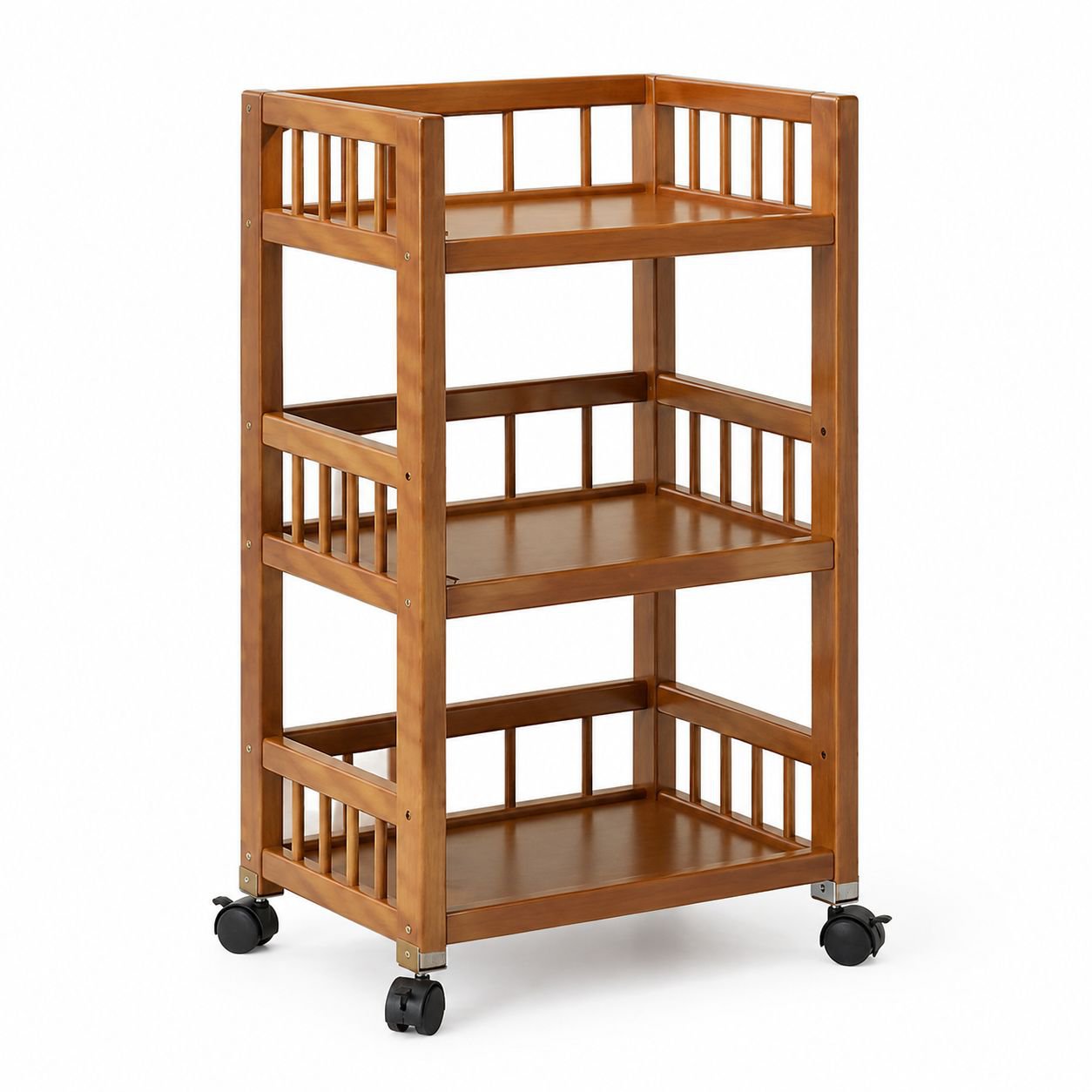 Carrito multifuncional de madera maciza con ruedas, ideal para almacenar té y refrigerios