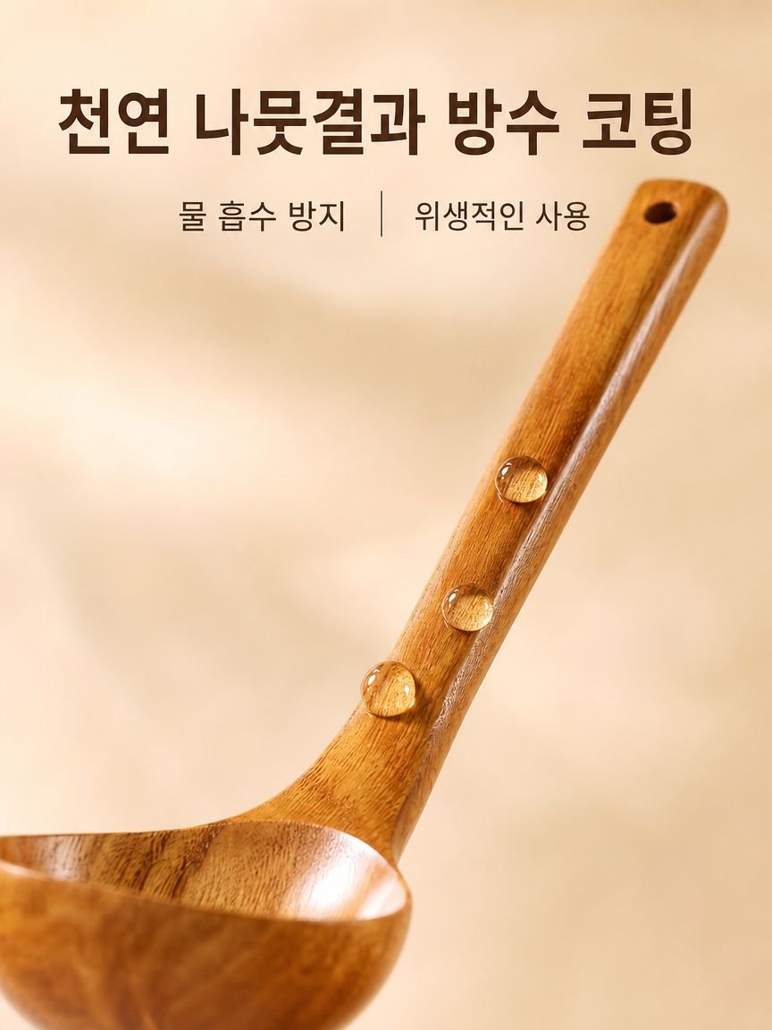 나무로 된 긴 손잡이 수프 스푼