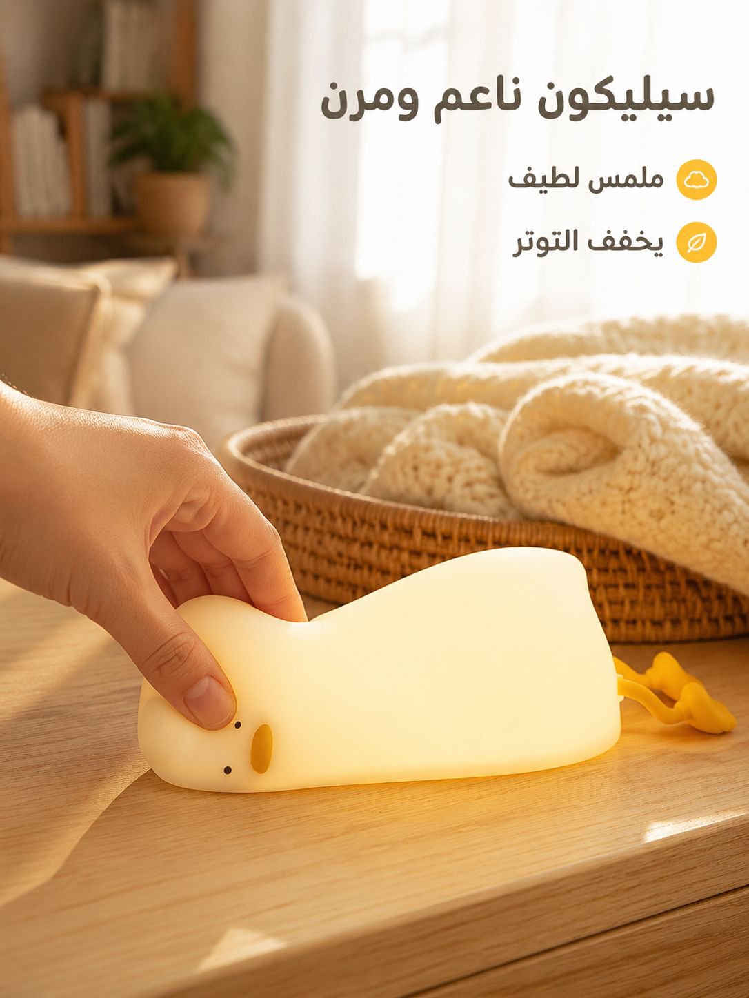 مصباح ليلي لطيف من السيليكون على شكل بطة مستلقية