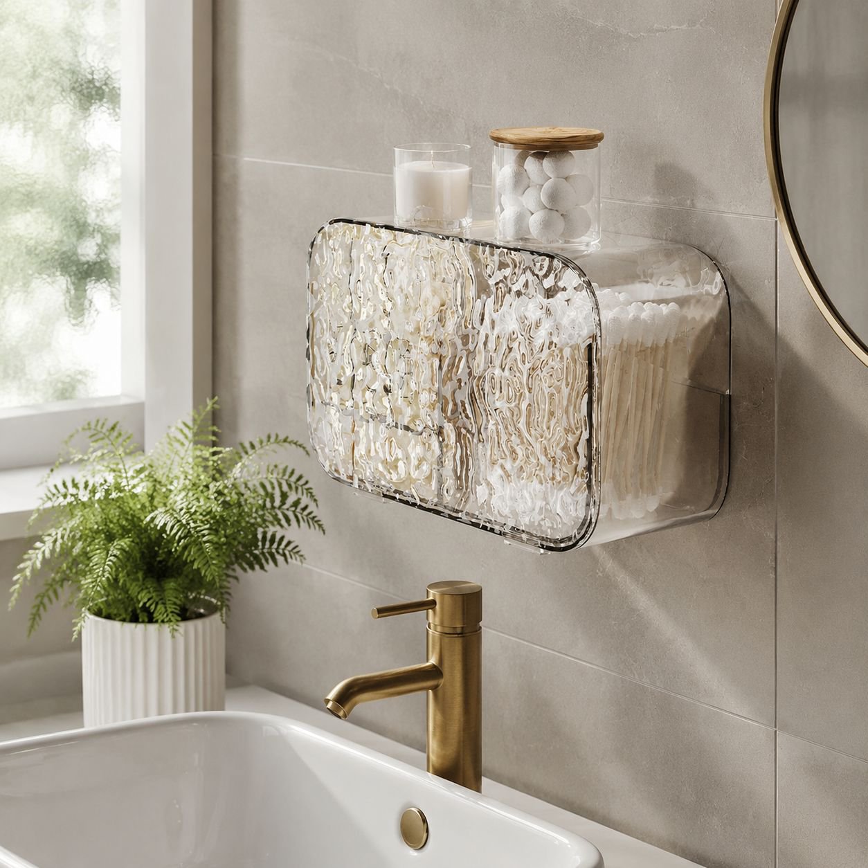 Minimalist Bathroom Multifunctional Cosmetic Box with Glacier Pattern Storage Rack