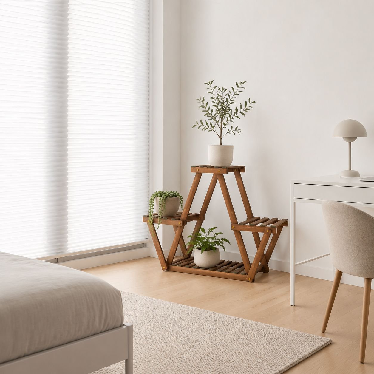 Bodenstehendes Pflanzenregal aus Holz für moderne Wohnräume