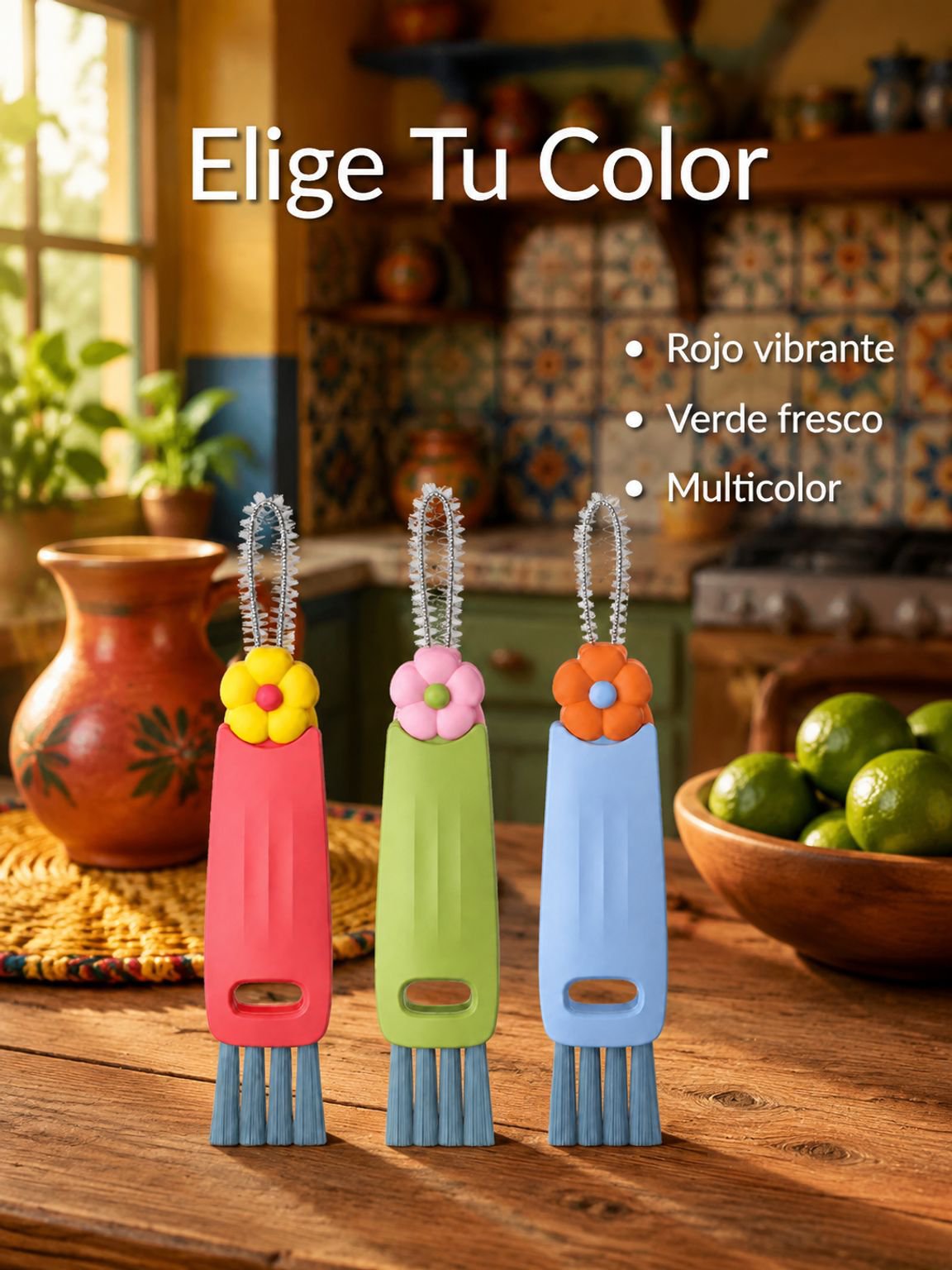 Cepillo limpiador multifuncional en forma de pétalo para tapas de vasos, ranuras y biberones