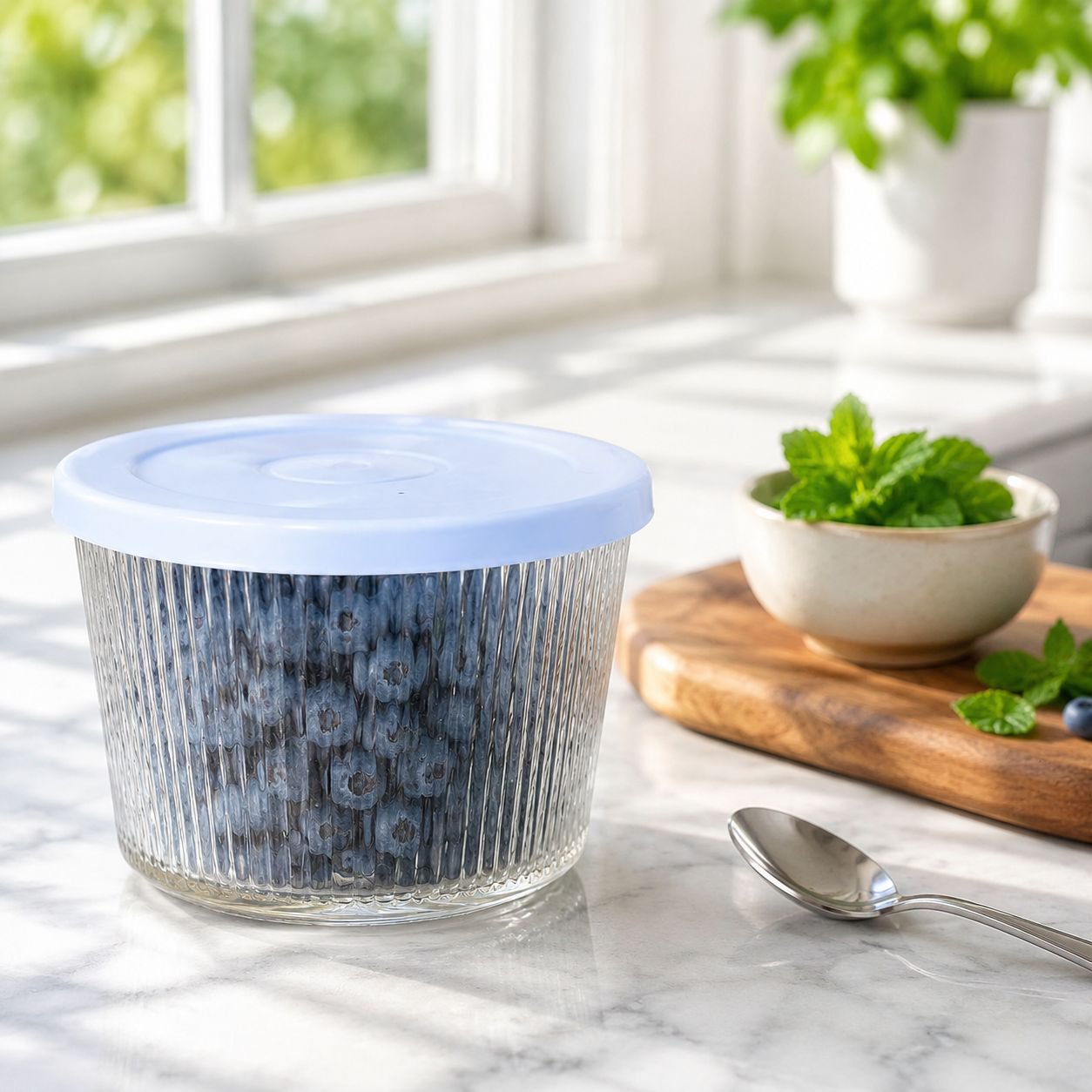 Lidded Vertical Stripe Round Glass Food Container for Household Refrigerator