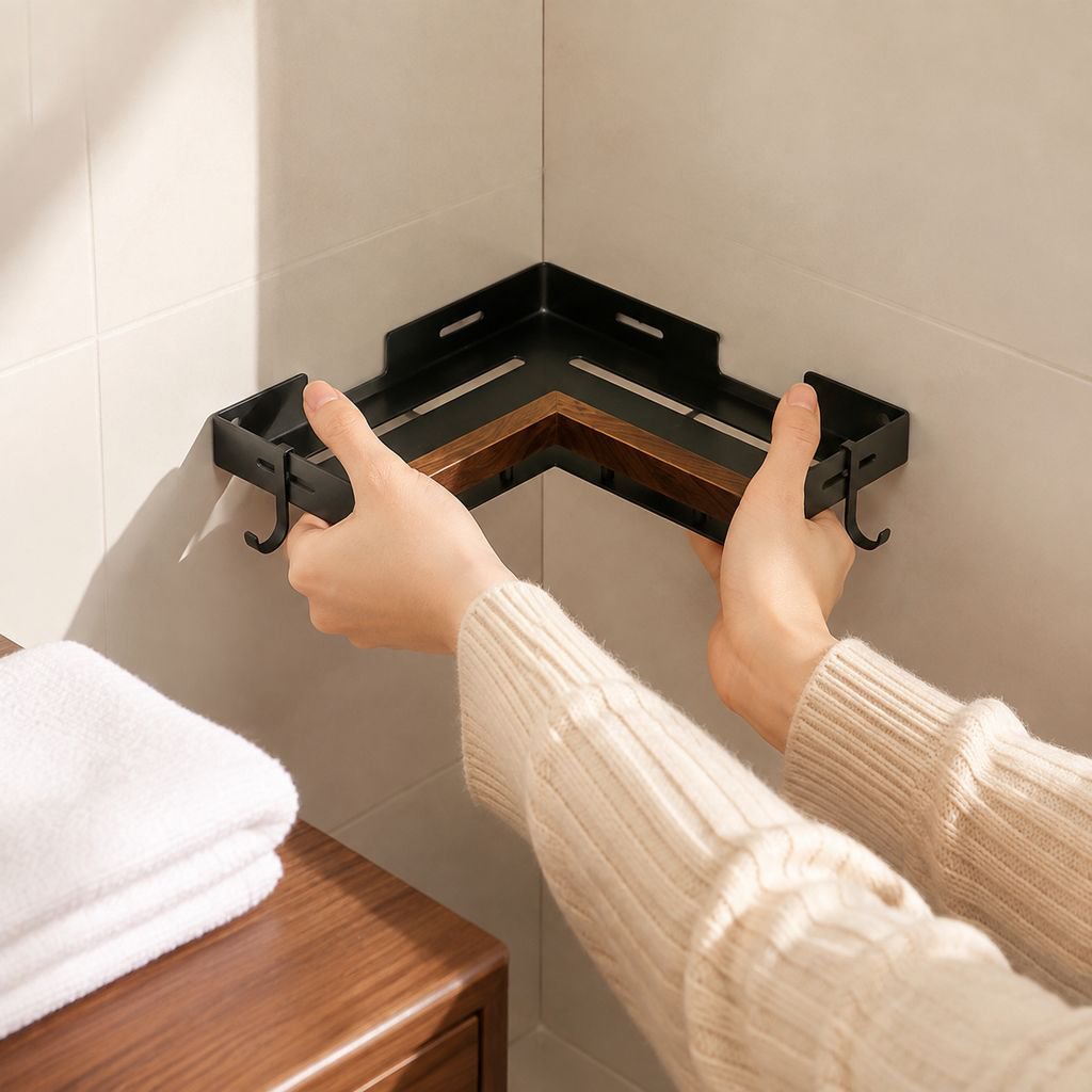 Easy-to-install solid wood rack for bathroom sink