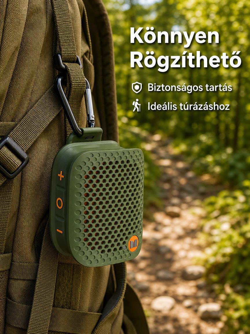 Hordozható mélynyomású, hosszú üzemidejű, csíptethető Bluetooth hangszóró