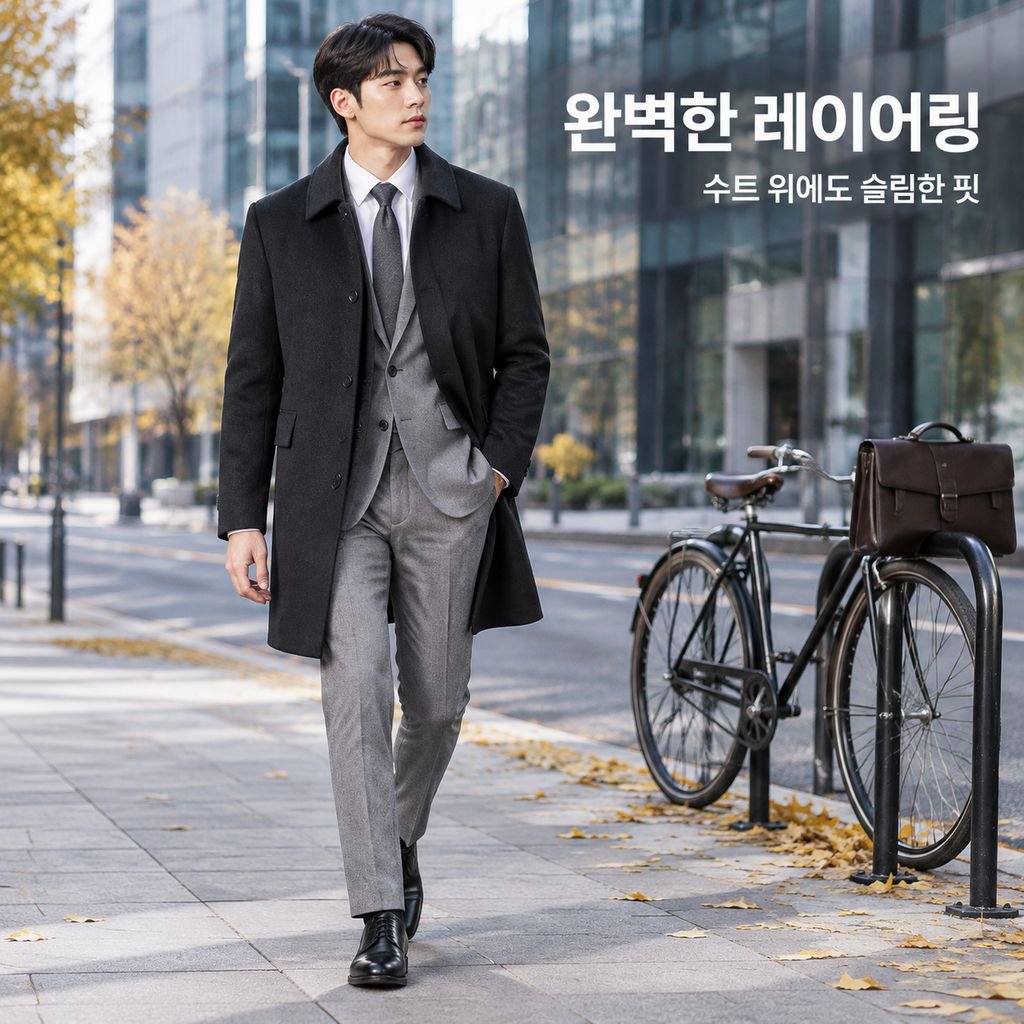 남성 봄가을 슬림 미디 롱 카라 모직 코트 트렌치 자켓
