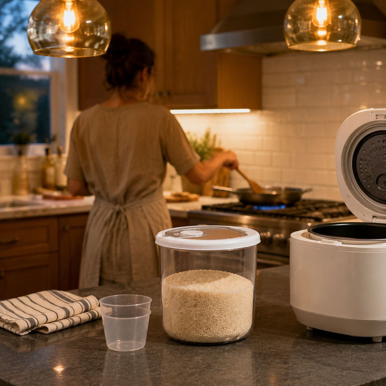 Rice storage bucket with convenient handle design
