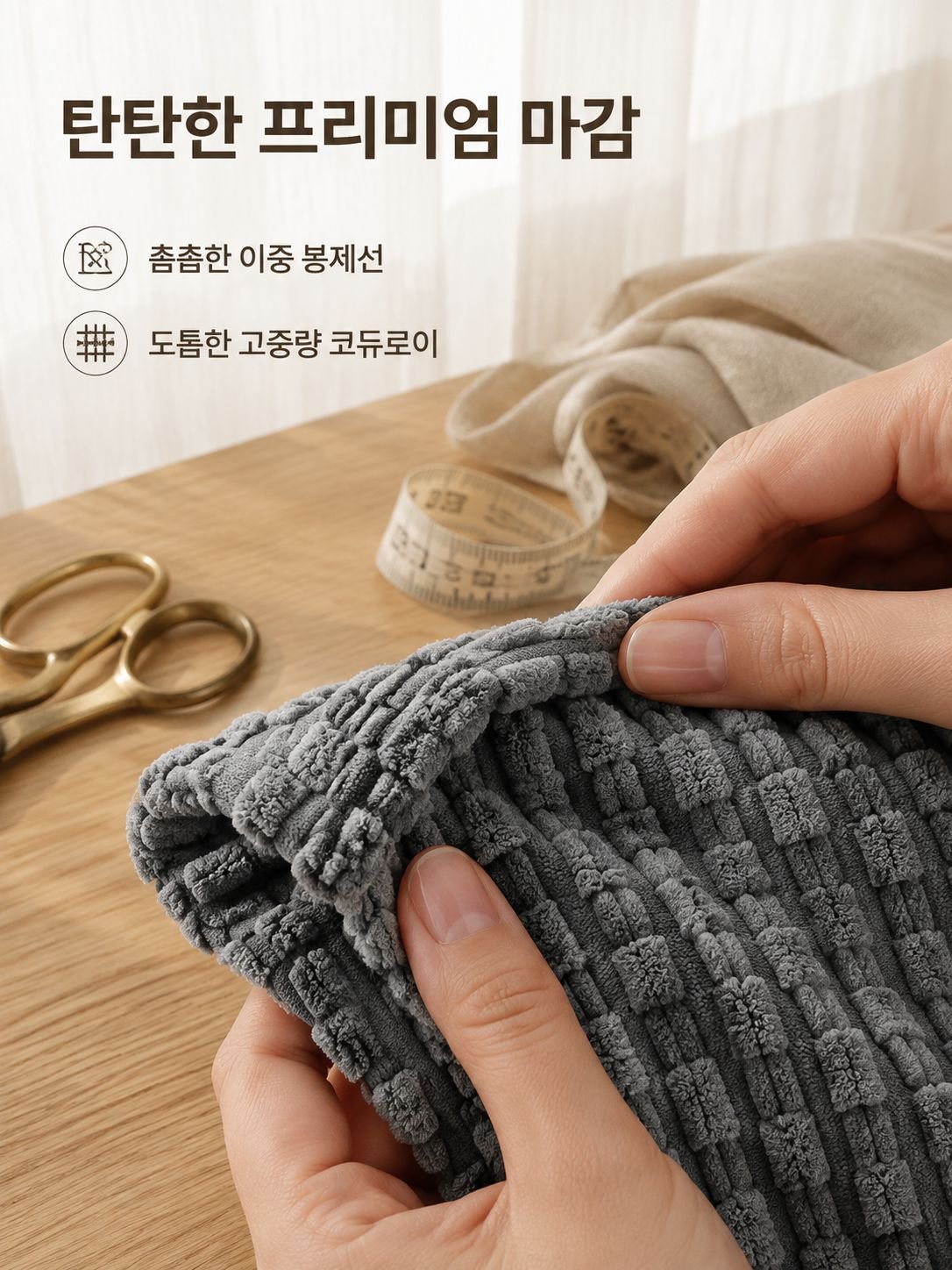 체인 코듀로이 쿠션 베갯잇