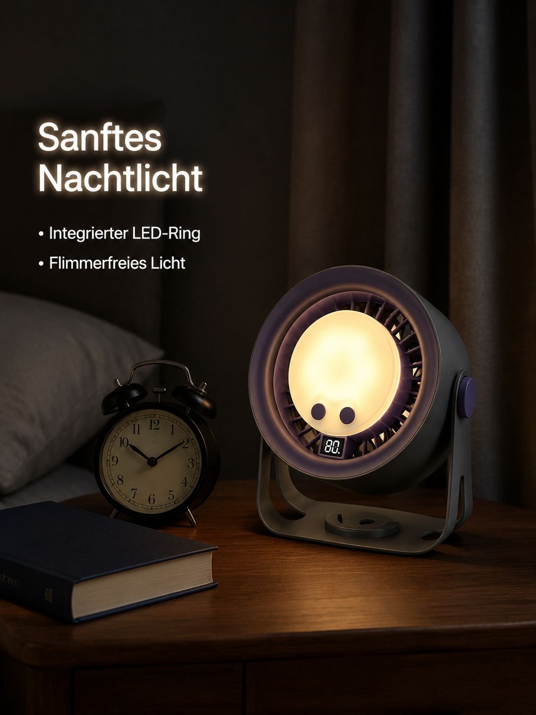 Kompakter und tragbarer USB-Ventilator mit Nachtlicht
