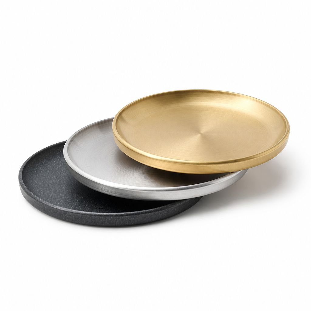 304 Stainless Steel Barbecue Plate, Round Plate for Dessert and Fruit