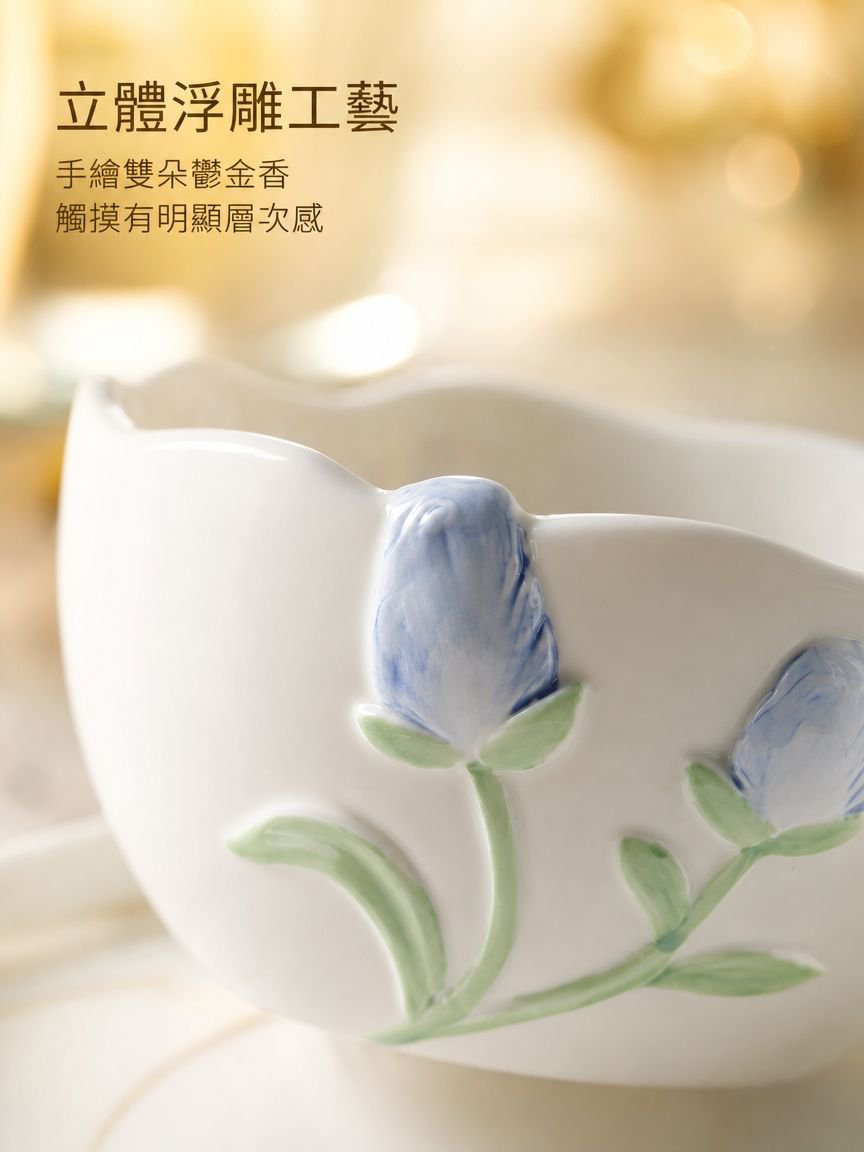 立體花卉圖案陶瓷餐盤