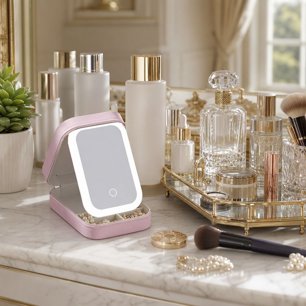 LED vanity box with spacious compartments for accessories