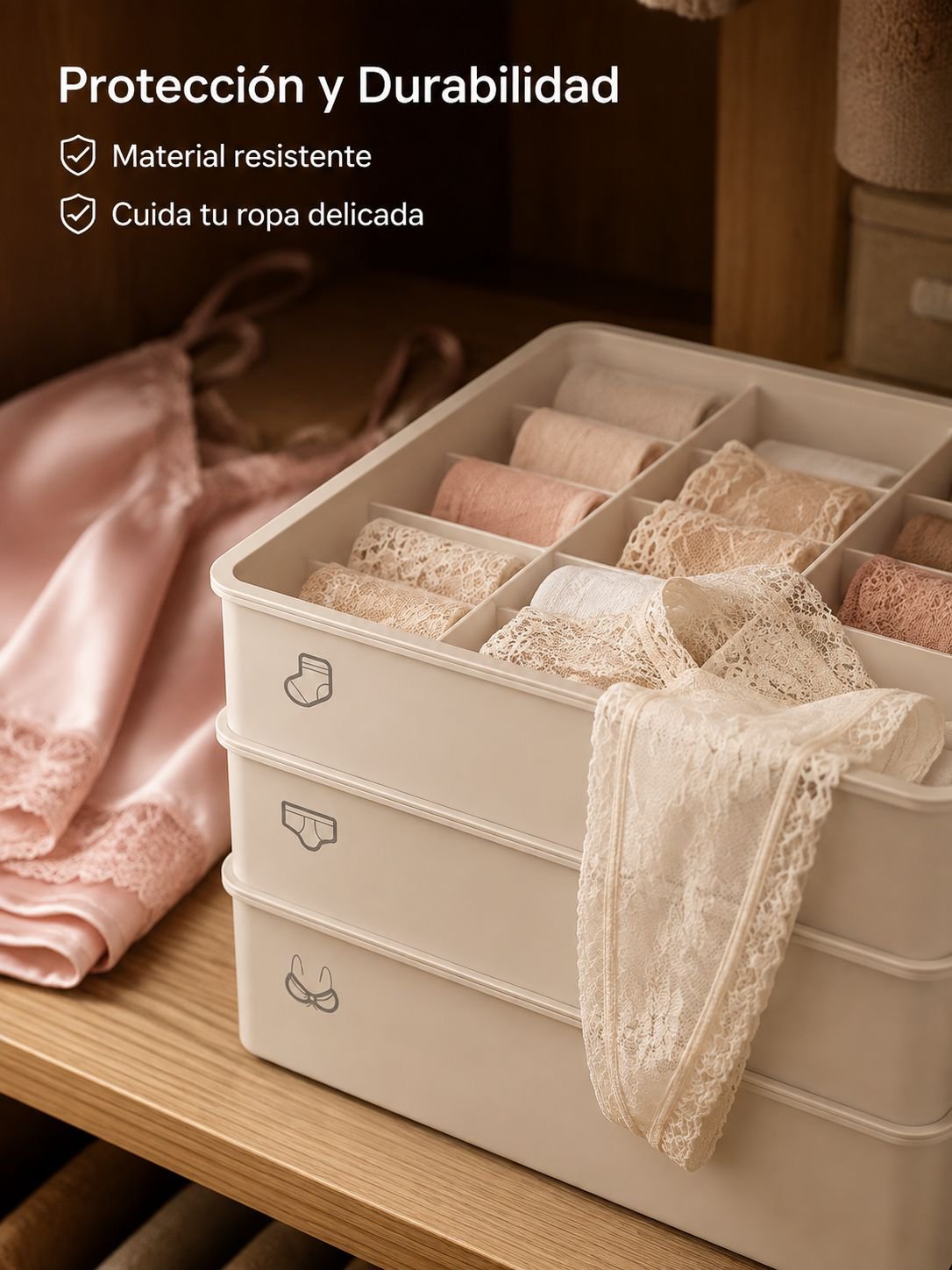 Caja organizadora con divisiones para ropa interio