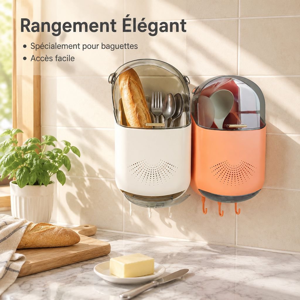 Porte-Baguettes Mural Égouttoir et Rangement Couverts Cuisine