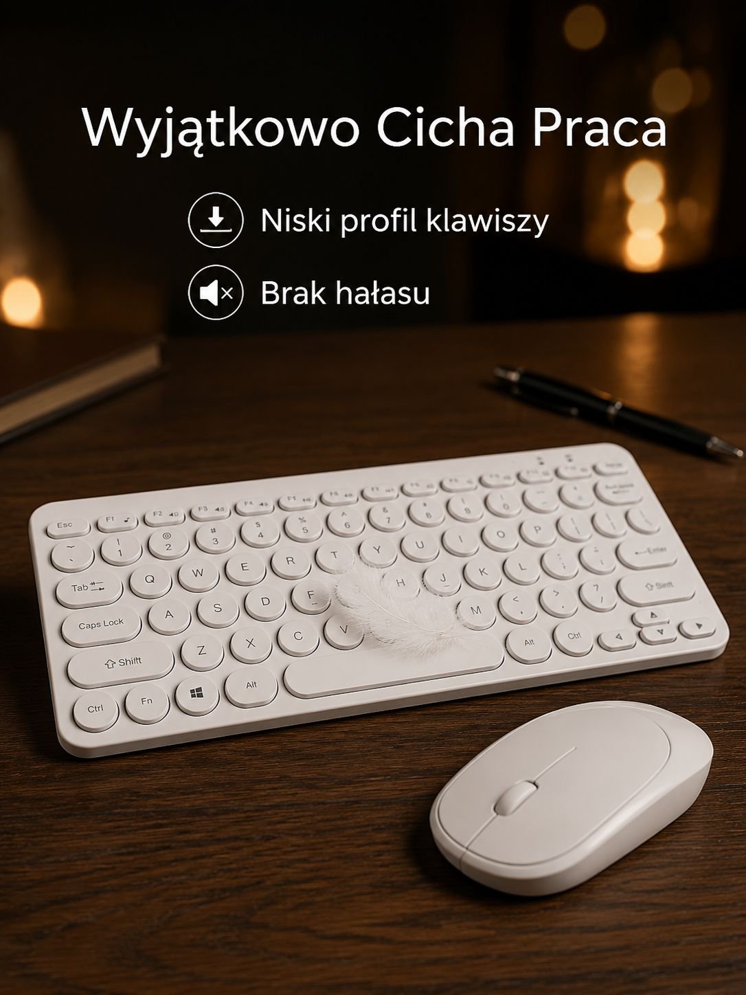 Bezprzewodowy cichy komplet klawiatury i myszy
