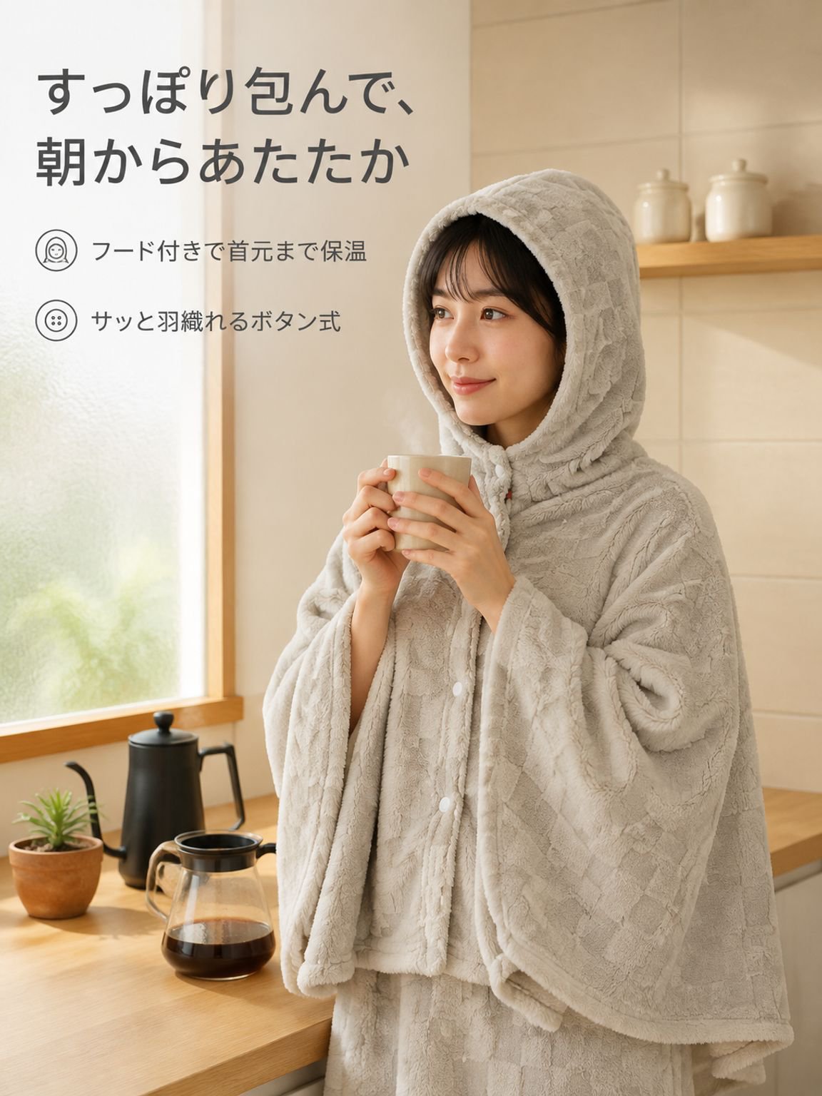スナップ付きフリース毛布