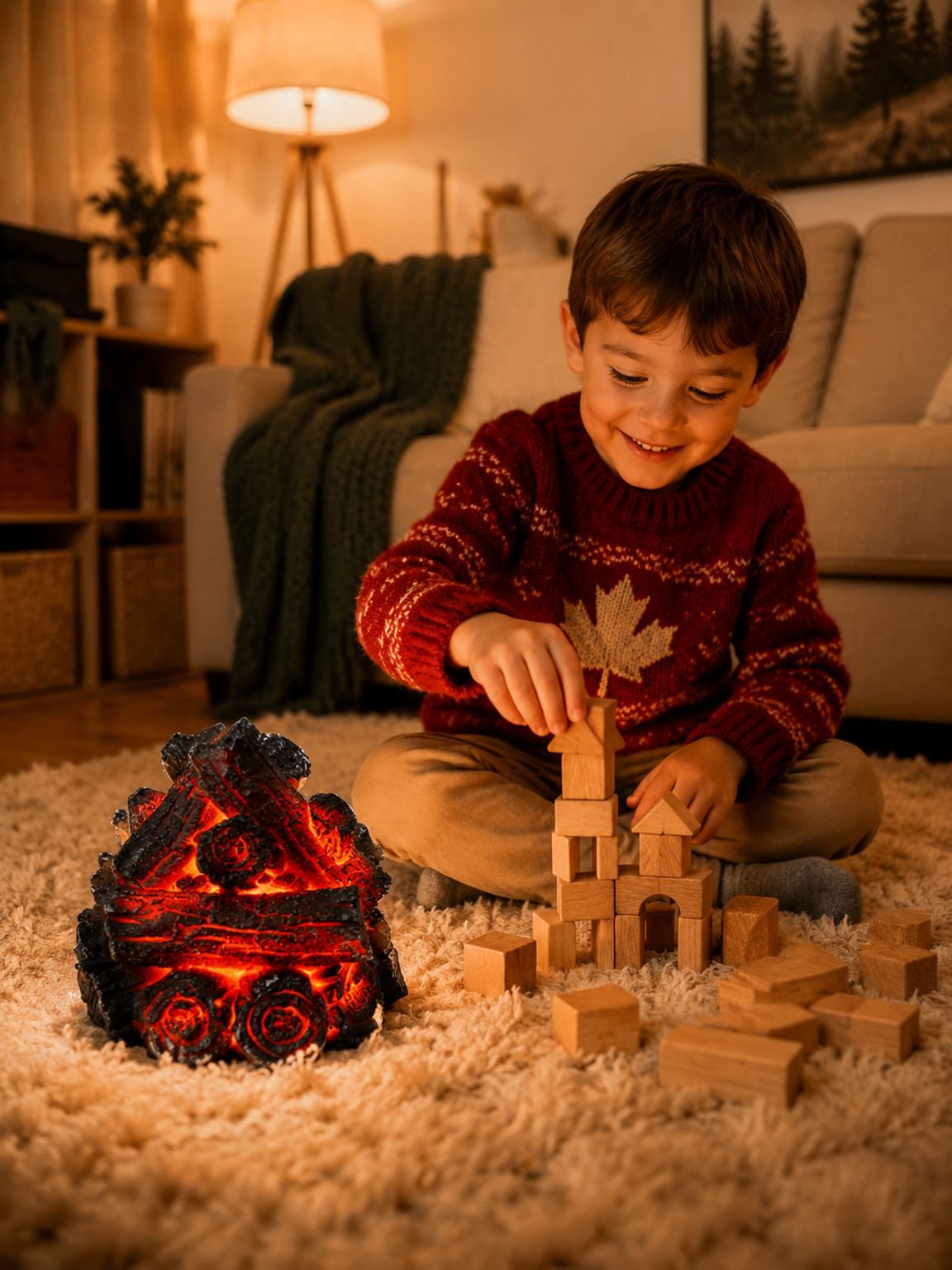 Resin Simulated Charcoal LED Flame Ambient Light, Modern Minimalist Battery-Powered Charcoal Pile, C