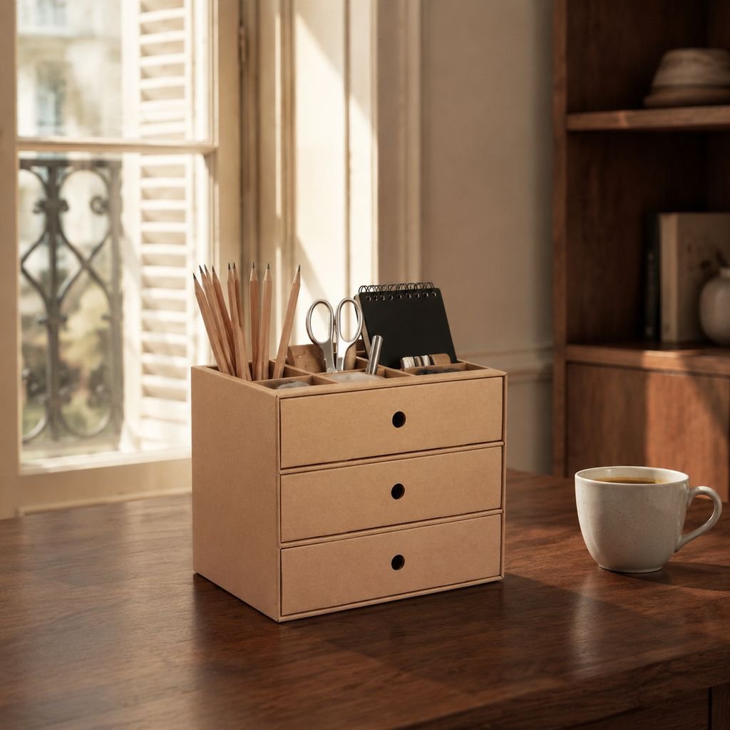 Boîte de rangement multifonctions pour bureau sur un espace de travail moderne
