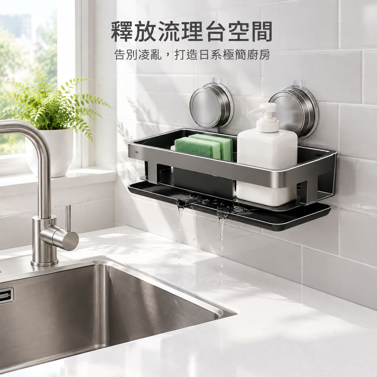 吸盤式廚房收納置物架 免打孔抹布瀝水架 海綿壁掛架 水龍頭水槽多功能神器