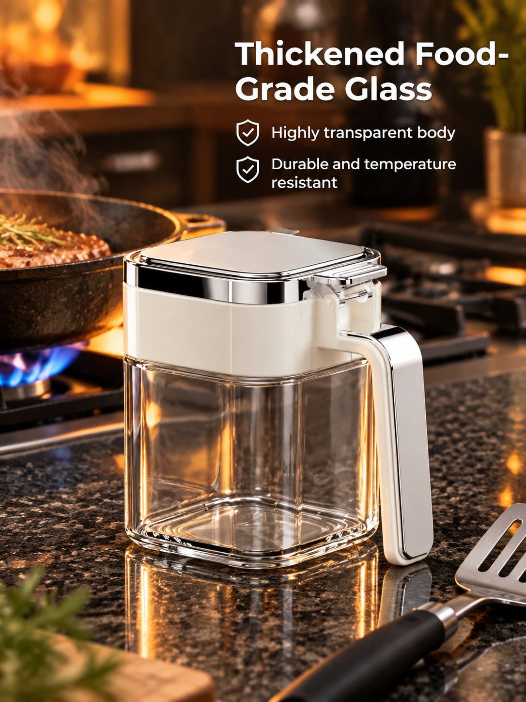 Durable glass seasoning container for storing salt herbs and cooking spices