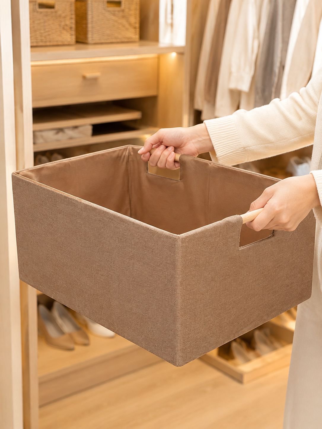 Sustainable fabric storage box for bedroom or living room