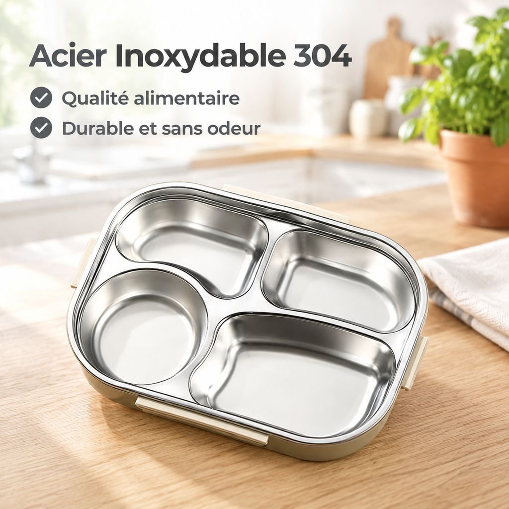 Boîte Déjeuner Isotherme Inox Compartimentée Micro-ondable Bento Enfant Adulte