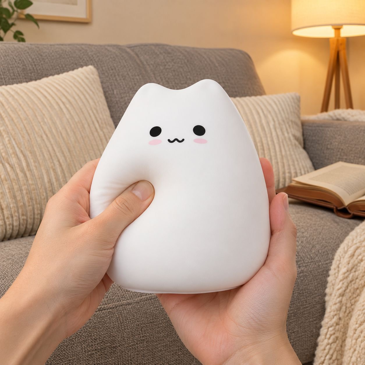 LED Cartoon Silicone Tap Night Light on kids bedside table