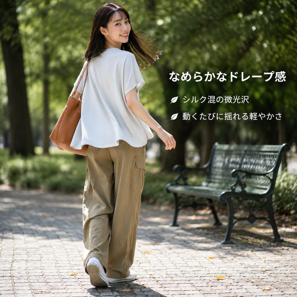 ゆるっとペーパードール体型カバーTシャツ レディース 日本風シルクモダール半袖