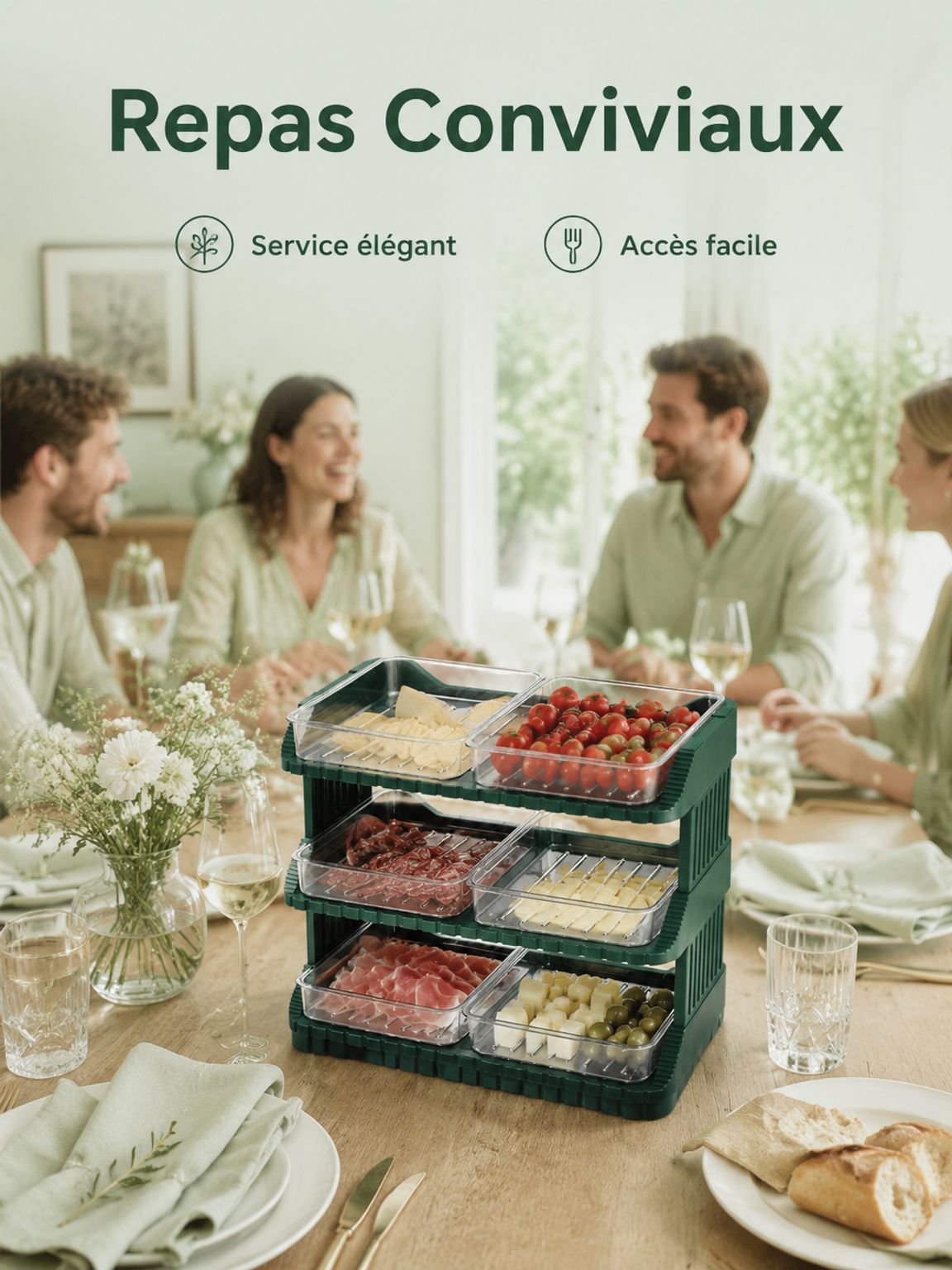 Étagère à plateaux superposés, plateau de préparation pour fondue pour cuisine