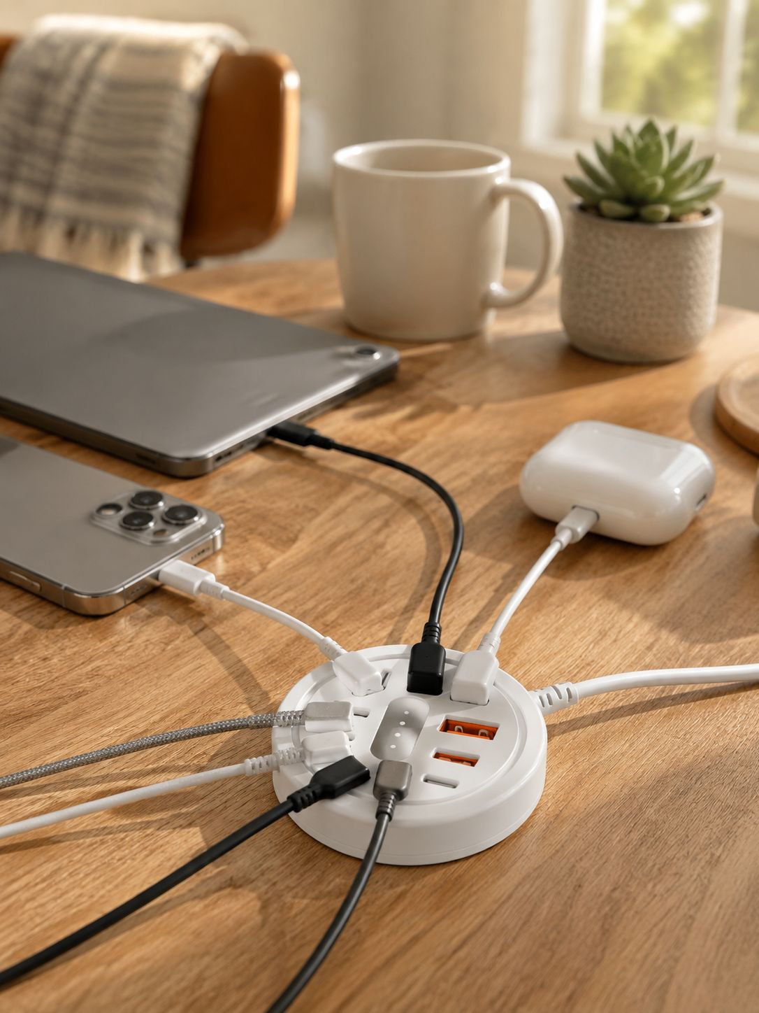 Circular 8-in-1 Portable Multi-Port Dock with USB + Type-C Fast Charging Phone Adapter Power Strip