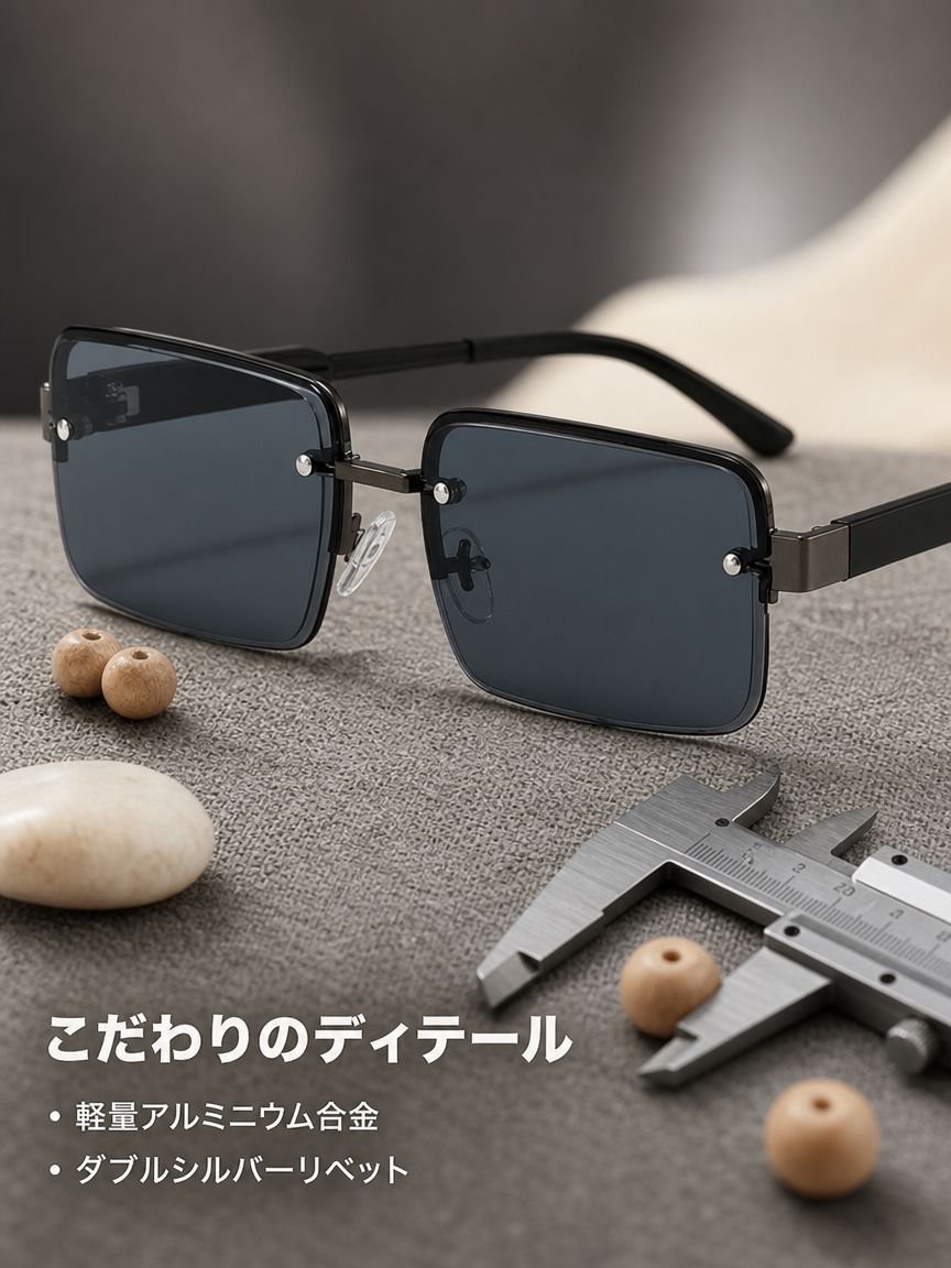 レトロメタルハーフリムグラデーションサングラス