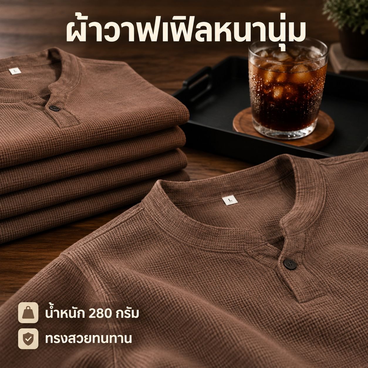 เสื้อยืดแขนยาวผู้ชายทรงคอจีนสไตล์ญี่ปุ่น