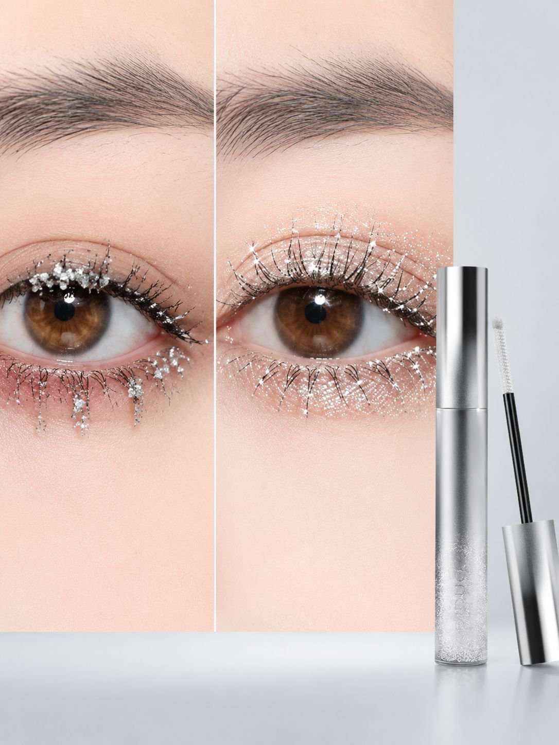 Dazzling eye makeup using JMY glitter mascara