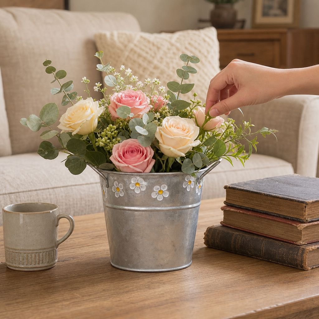 Vintage Tin Milk Bucket Flower Pot Home Decor Planter