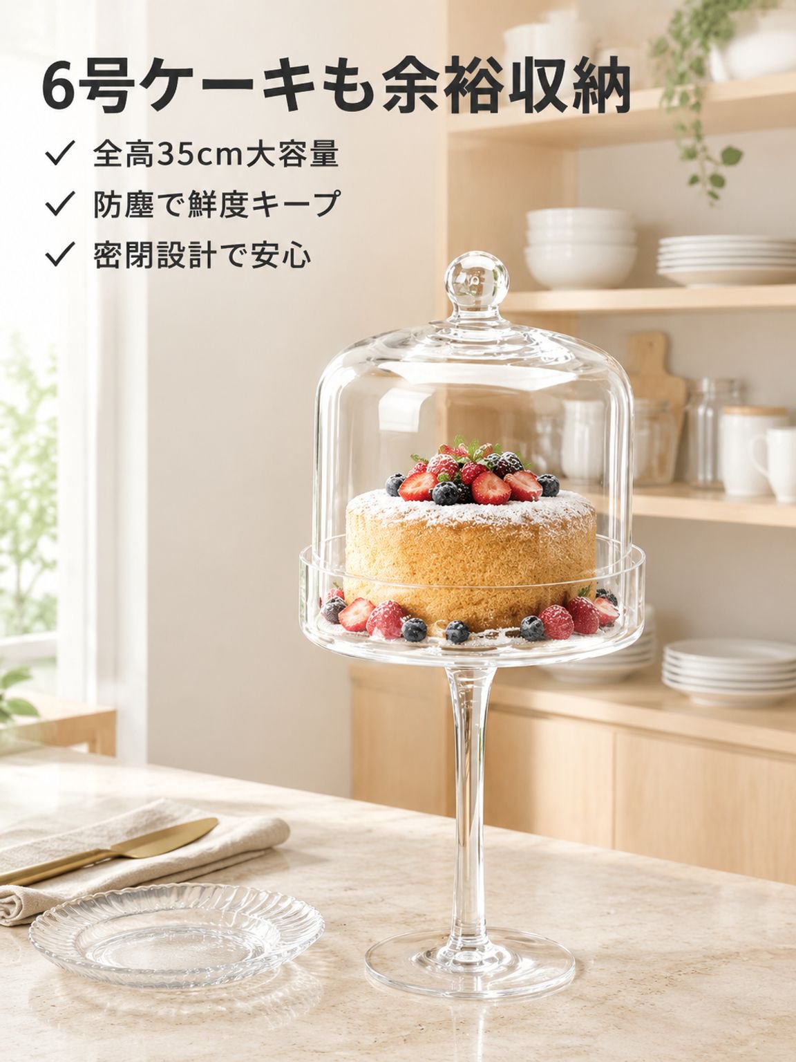 スタンド付きガラスケーキカバー