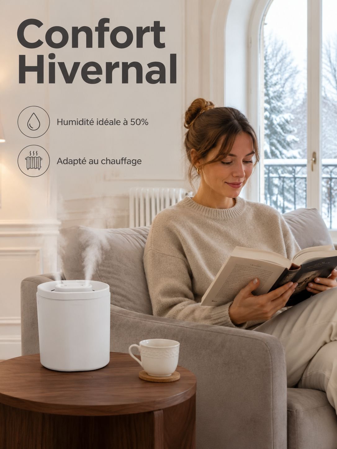 Humidificateur à double buse 6L grande capacité avec lampe d’ambiance pour maison et bureau