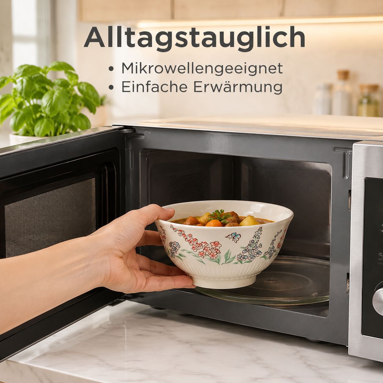 Keramik-Geschirrset im rustikalen Vintage-Landhausstil mit Unterglasurdekoration
