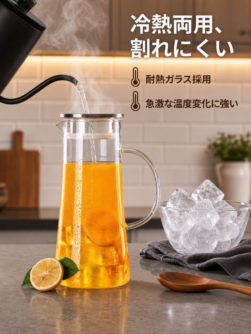 透明な耐熱ガラス製冷水ジャグ
