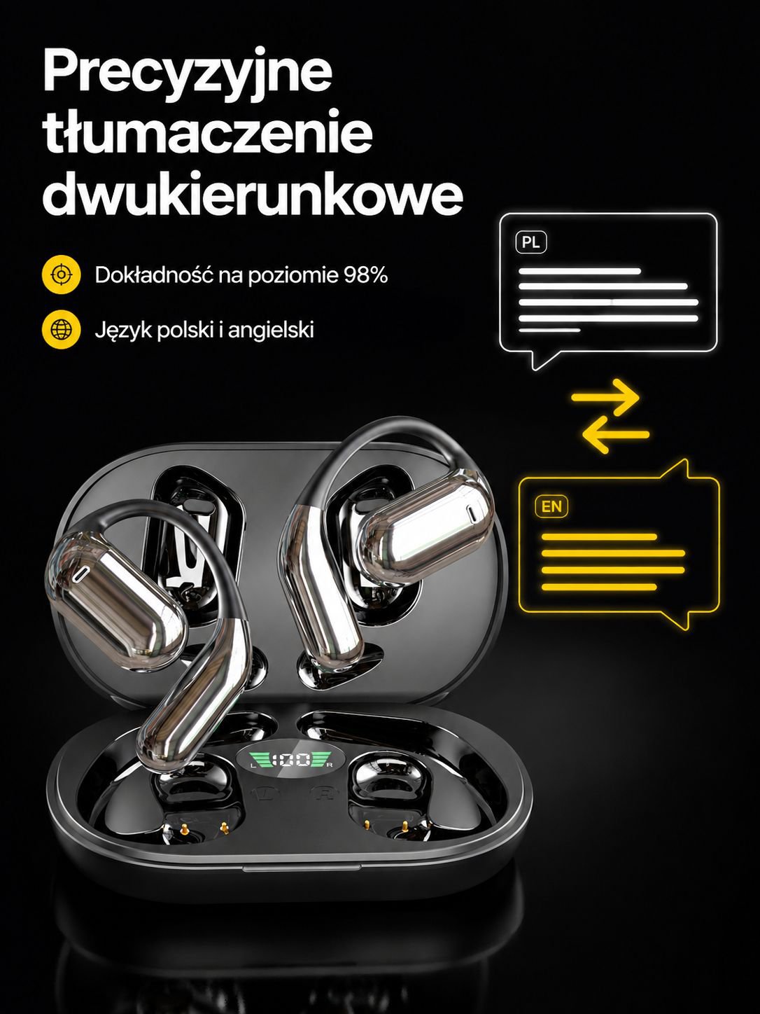 Słuchawki Bluetooth z otwartą konstrukcją – widok z boku