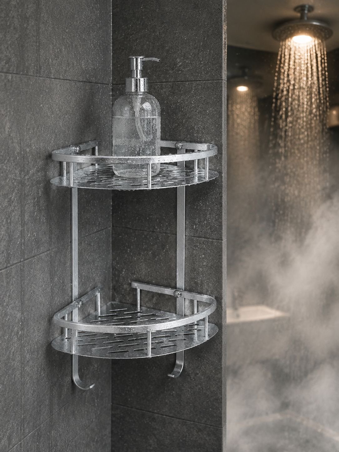 Étagère d’angle de salle de bain à trois niveaux en aluminium sans perçage