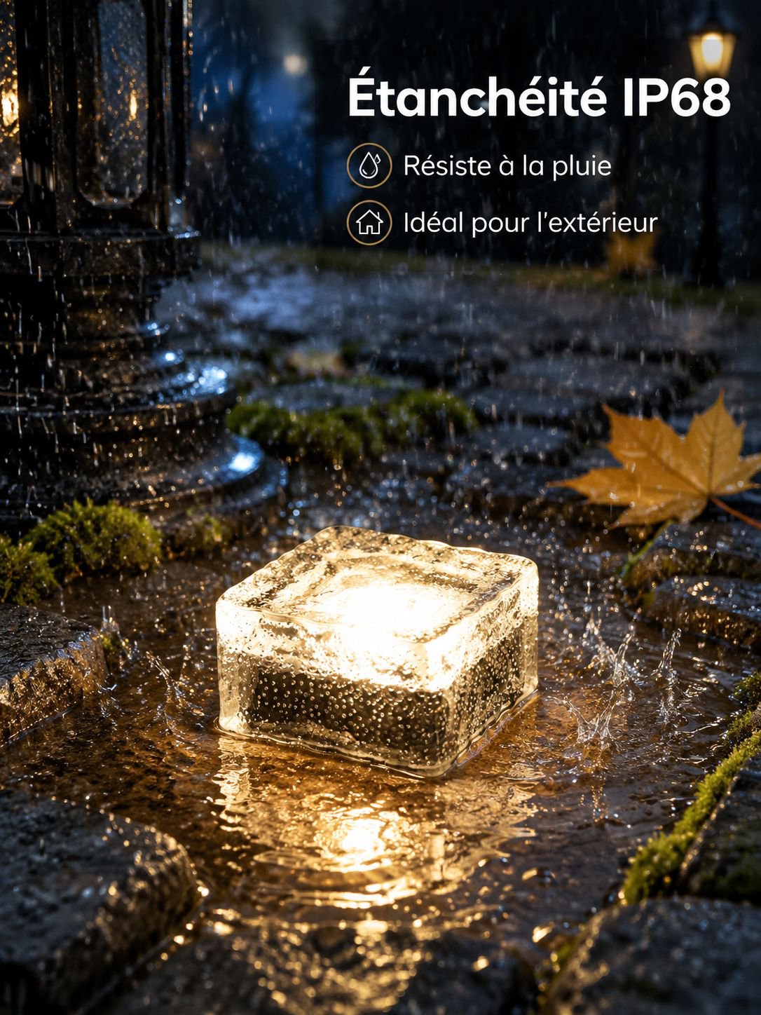 Lampe solaire de jardin en forme de brique de glace à LED, éclairage d'ambiance pour décoration de p