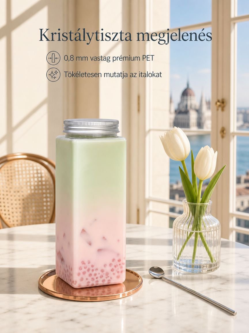 Eldobható PET téglalap alakú műanyag pohár / Téglalap alakú bubble tea pohár 500 ml