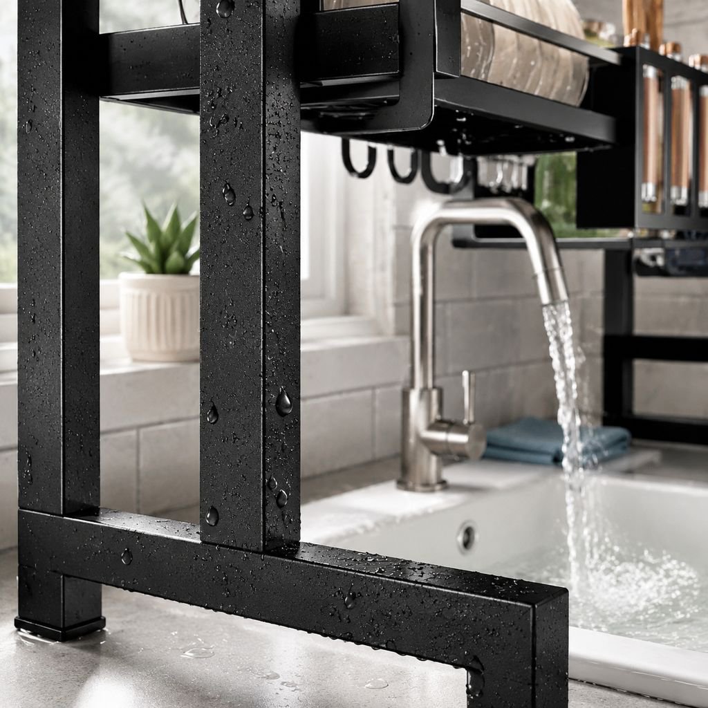 Double-layer dish drainer rack on kitchen countertop