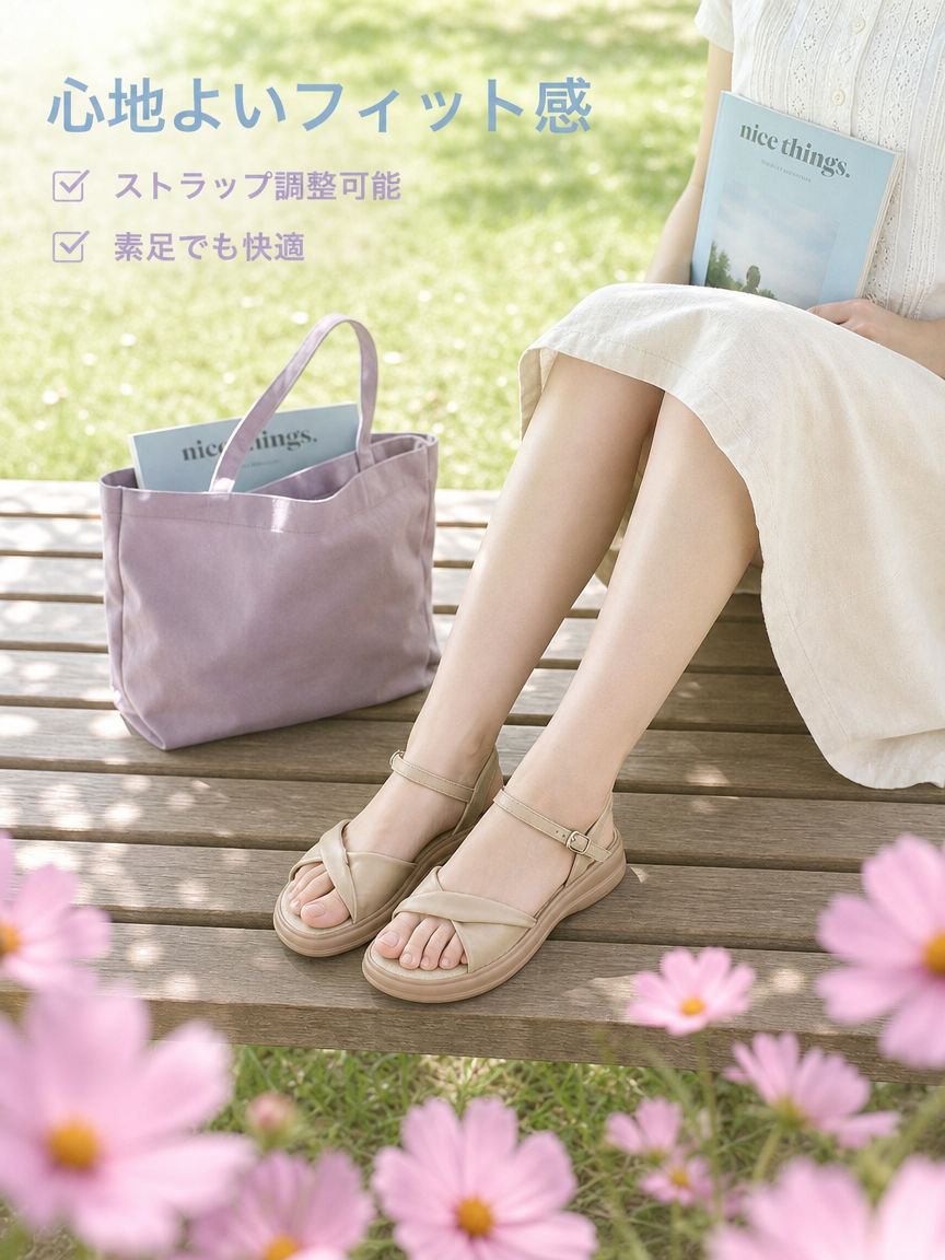 厚底ストラップサンダル レディース 夏用 デザイン感