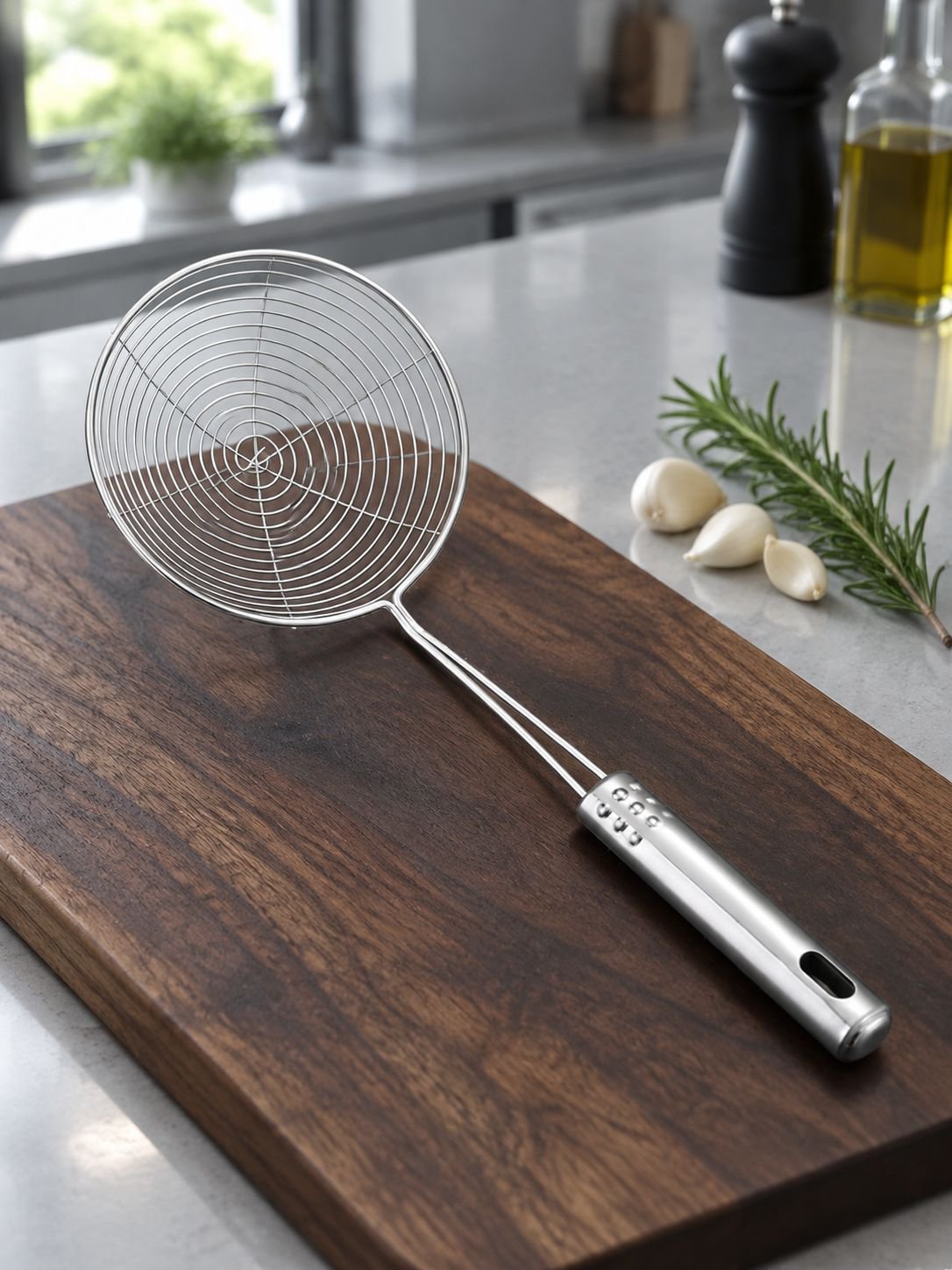 Edelstahl-Schaumloeffel mit ergonomischem Griff
