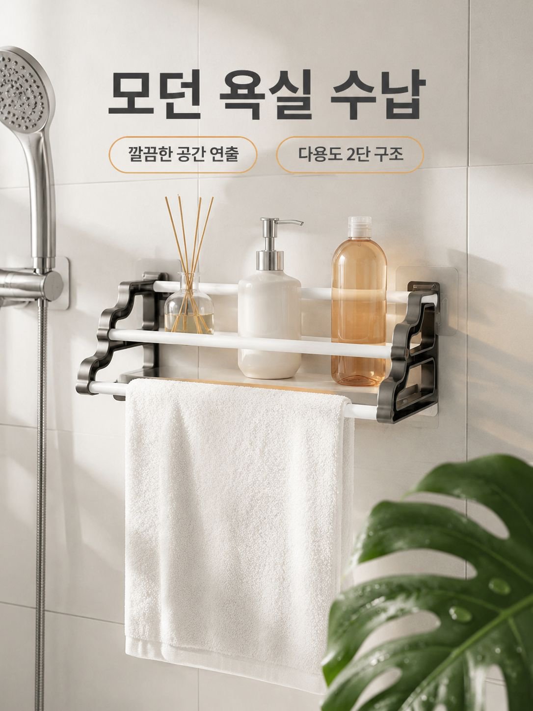 무타공 이중봉 벽걸이 수납선반