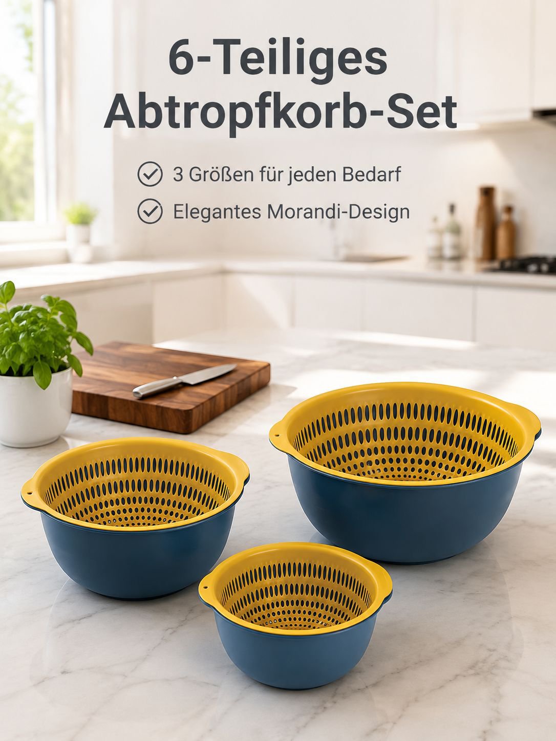 Doppeltes Abtropfkorb-Set, 6-teiliges Küchen-Set für Obst und Gemüse