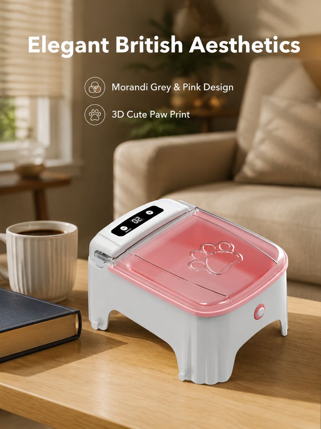 Smart Pet Sensor Feeder on kitchen countertop