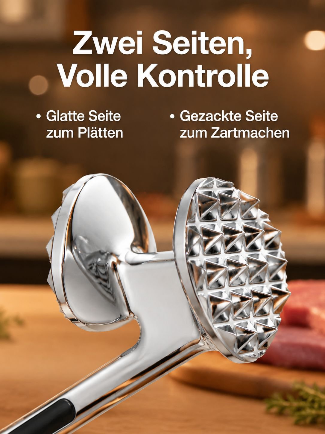 Doppelseitiger Fleischhammer aus Edelstahl