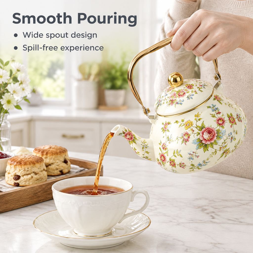 Vintage-style thick-walled enamel-look ceramic teapot